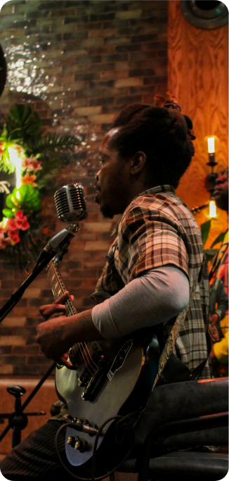 Musician with guitar on stage